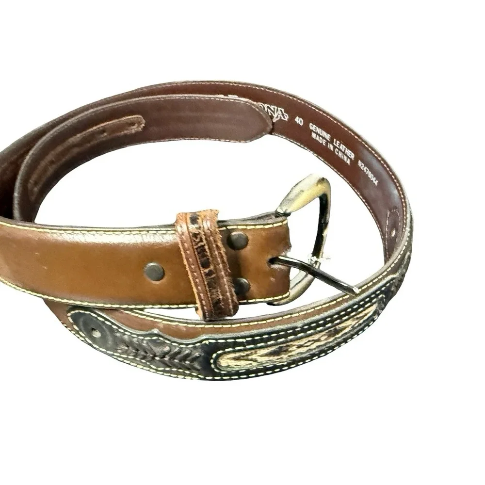 Nocona Men's Size 40‎ Brown Leather Belt Side Overlay N2476044